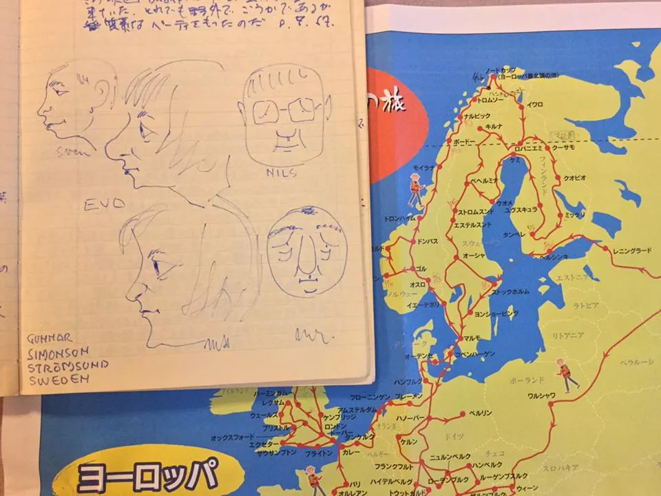 旅の日記帳に描かれた、シーモンソン家の家族の似顔絵