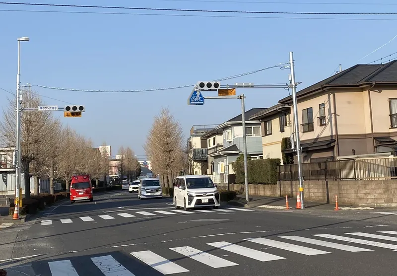 新しく信号機が付いた、ふれあい道路の交差点