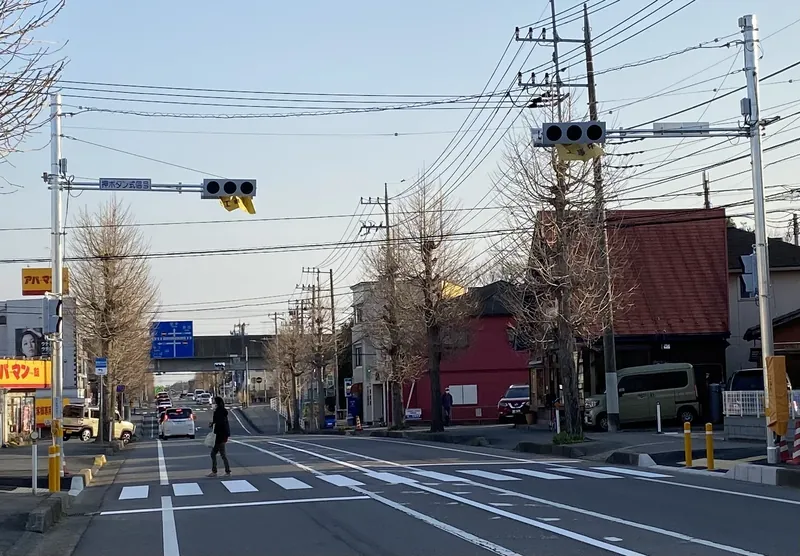 横断歩道と信号機が新しく付いた交差点