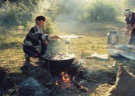 キルギス共和国 羊肉を料理 (私の朝食)